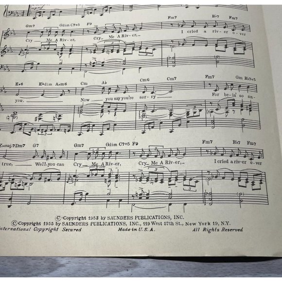 Sheet Music Cry Me a River Vintage Piano Voice by Arthur Hamilton 1953 - Picture 3 of 5